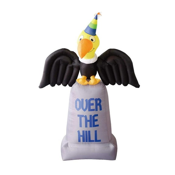7' Air Blown Inflatable Buzzard sitting on "Over the Hill" Tombstone Yard Decoration Y909