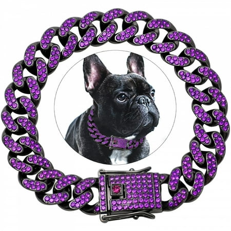 Dog Chain Collar Diamond Cuban Link Necklace Metal Cat Chain Pet Crystal Collar Jewelry Accessories for Dogs Cats