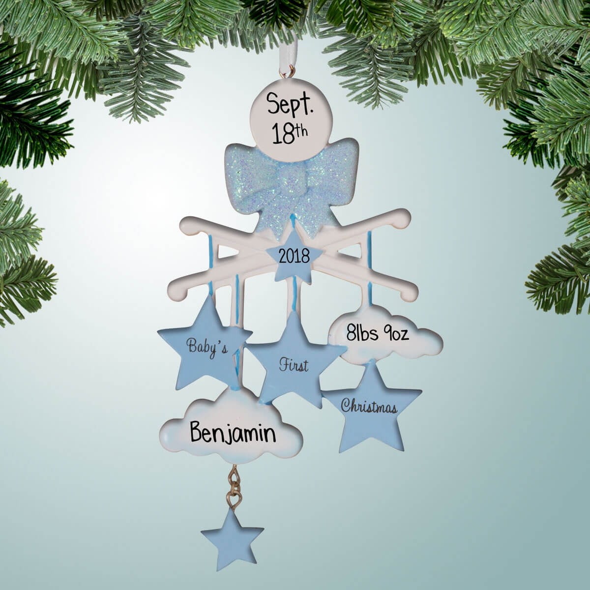 Baby Boy Mobile - Personalized Ornament - Baby's First Christmas - 1st Xmas - Perfect Stocking Stuffer - Great Gift Ideas
