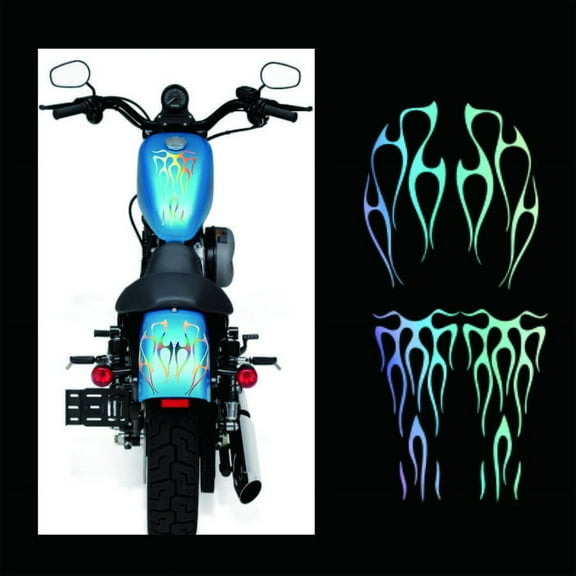 Fauful Laser Colorful Motorcycle Flame Stickers Gas Tank & Fender Decals Kit Universal
