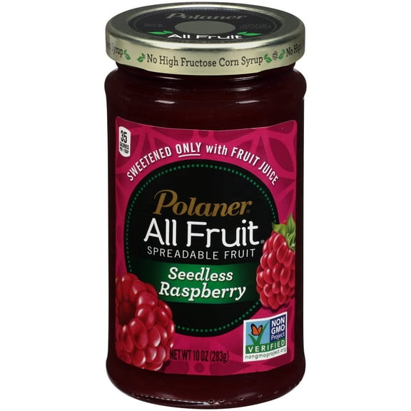 Polaner All Fruit Seedless Raspberry Spreadable Fruit, Non-GMO, Gluten Free, 10 oz Jar