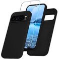 thumbnail image 1 of KOMI for Google Pixel 9 Pro XL Case, Silicone Phone Case with 1 Screen Protector, Soft Anti-Scratch Microfiber Lining, Full Body Shockproof Slim Cover Support Wireless Charging, Black, 1 of 5