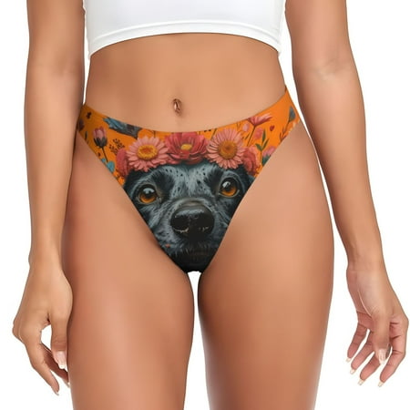 Sigee Sunflower Black Dog for Women s G-String Panty  Low Rise  Soft Lace Perfect for Everyday Wear or Special Occasions-Large