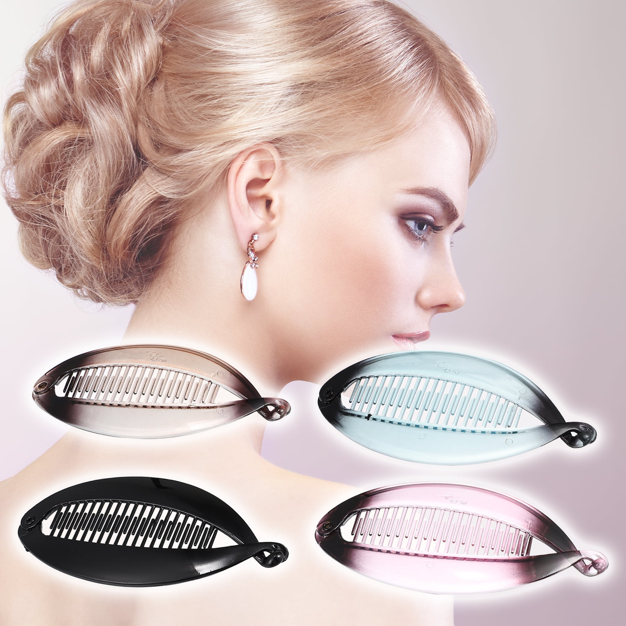 Unique Bargains Hair Accessories Interlocking Ponytail Banana Clip Purple Blue Black Brown