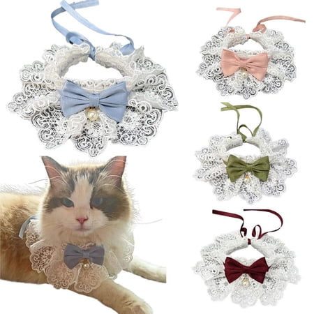 Blarkrus Lace Dog Cat Nrchief Collar Vintage Scarf with Bib Bowknot Bells Pet Lot Q2