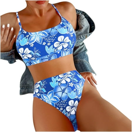 

Women s Tropical Plants 3D Print Sports Tankini Section High Waist Bikini Split Swimsuit