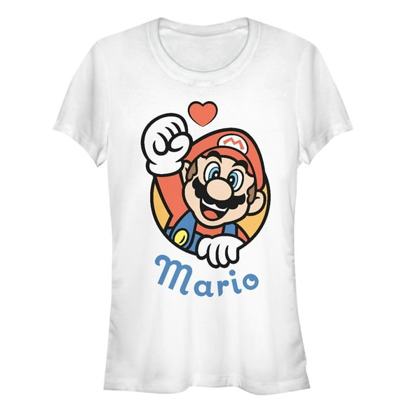 Junior's Nintendo Mario Heart Portrait Graphic Tee White Medium