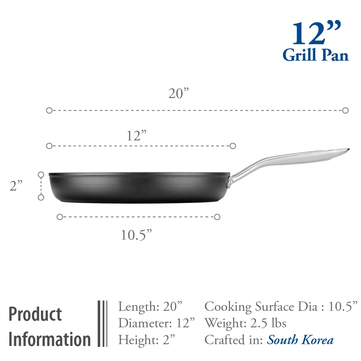 TECHEF - Onyx Collection, 12-Inch Grill Pan, coated with New Teflon Platinum Non-Stick Coating, Made in Korea