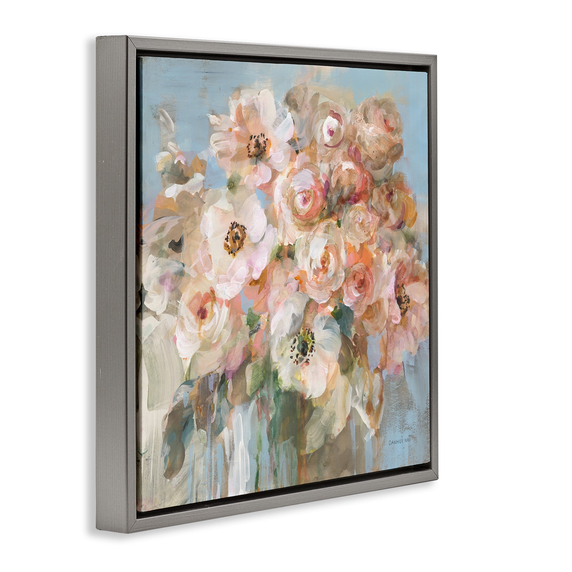 Stupell Industries Blushing Bouquet Pink White Floral Botanical & Floral Painting Gray Floater Framed Canvas Art Print Wall Art, 25 x 25