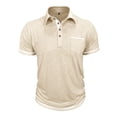 thumbnail image 4 of Blusa y camisa de manga corta con cuello vuelto para hombre, color liso, informal, a la moda, con bolsillos y botones, blusa de manga corta con cuello vuelto, blusa de poliéster para hombre, 4 of 7