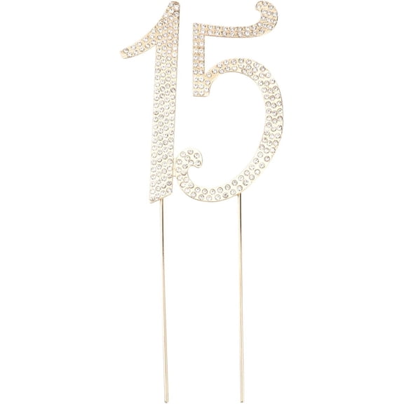 15 Cake Topper Birthday Number Crystal Rhinestones 15th Decoration for Anniversary Party Supplies (Gold) -