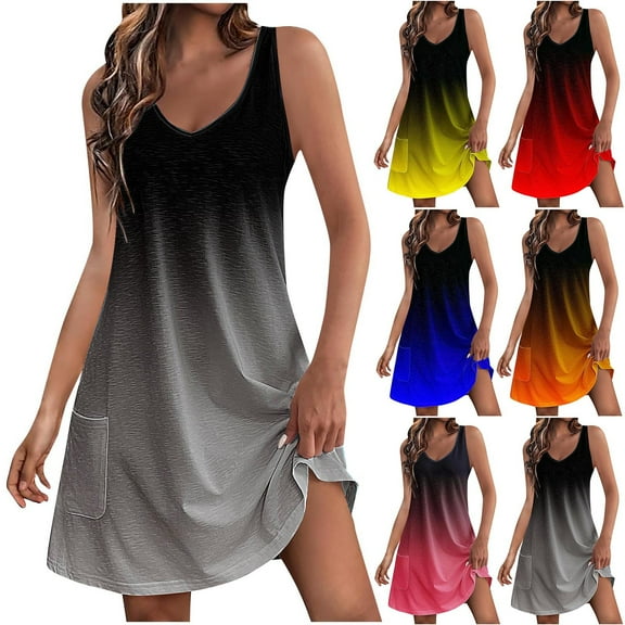 Up to 65% Off 2024 Women's Over Size Fashionable Casual Summer Dress Sleeveless Sundress Hankerchief Hem Maxi Tank Dresses Beach Dress With Pockets