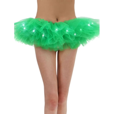 Green Tutu LED Light Up Neon Tulle Tutu Skirt for Costume Show Nightclub, Green