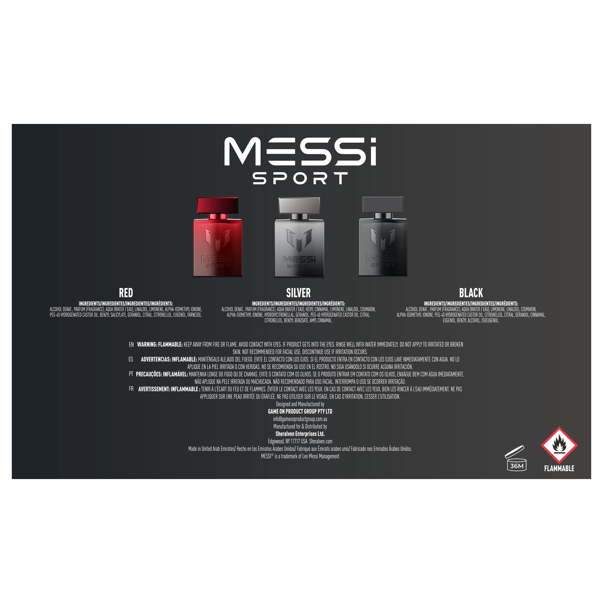 Messi Sport Fragrance Set for Men, 3-Piece Eau de Toilette Coffret, Black Silver Red Scents, 3 x 1.0 fl oz Spray