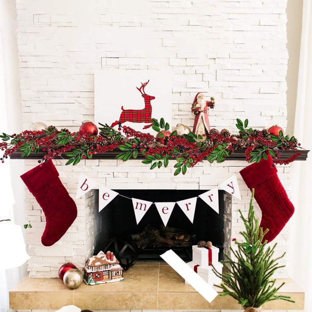 DearHouse 5.83FT Red Berry Christmas Garland, Artificial Berry Garland for  Indoor Outdoor Home Fireplace Decoration for Winter Christmas Holiday New