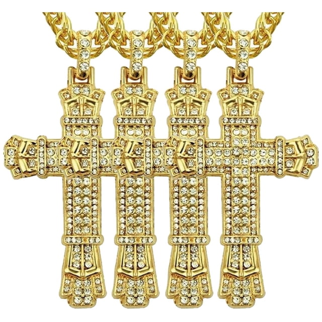 Cadena Innovadoras SacredDiamon07 4Pzas Oro Collar Cruz Dije 3.5x5.7cm Metal.