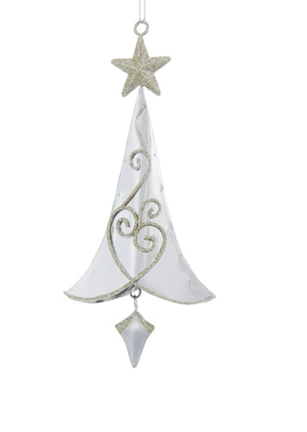 6 5 Silver Metal Tree With Gold Swirls And Star Hanging 6 5 Silver Metal Tree With Gold Swirls And Star Hanging Christmas Ornament
