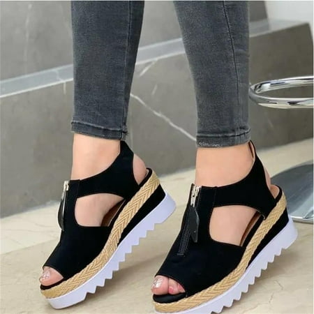 

Women s Summer Platform Sandals Breathable Open Toes Shoes Zipper Closure