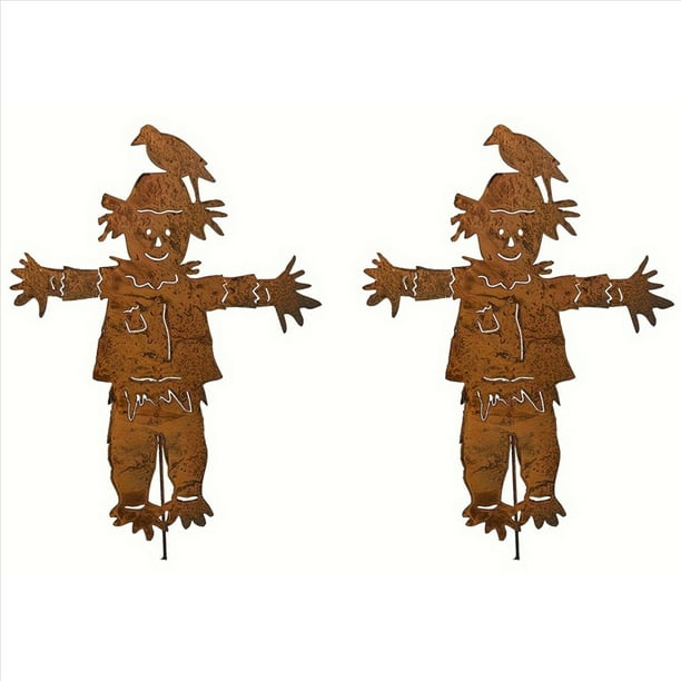 2X Estaca de Jardín de Espantapájaros, Letrero de Metal para Patio, Decoración de Otoño, Halloween, Acción de Gracias, Escultura de Espantapájaros para Patio