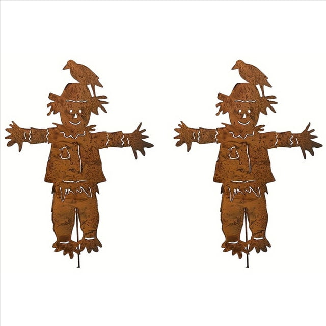 2X Estaca de Jardín de Espantapájaros, Letrero de Metal para Patio, Decoración de Otoño, Halloween, Acción de Gracias, Escultura de Espantapájaros para Patio