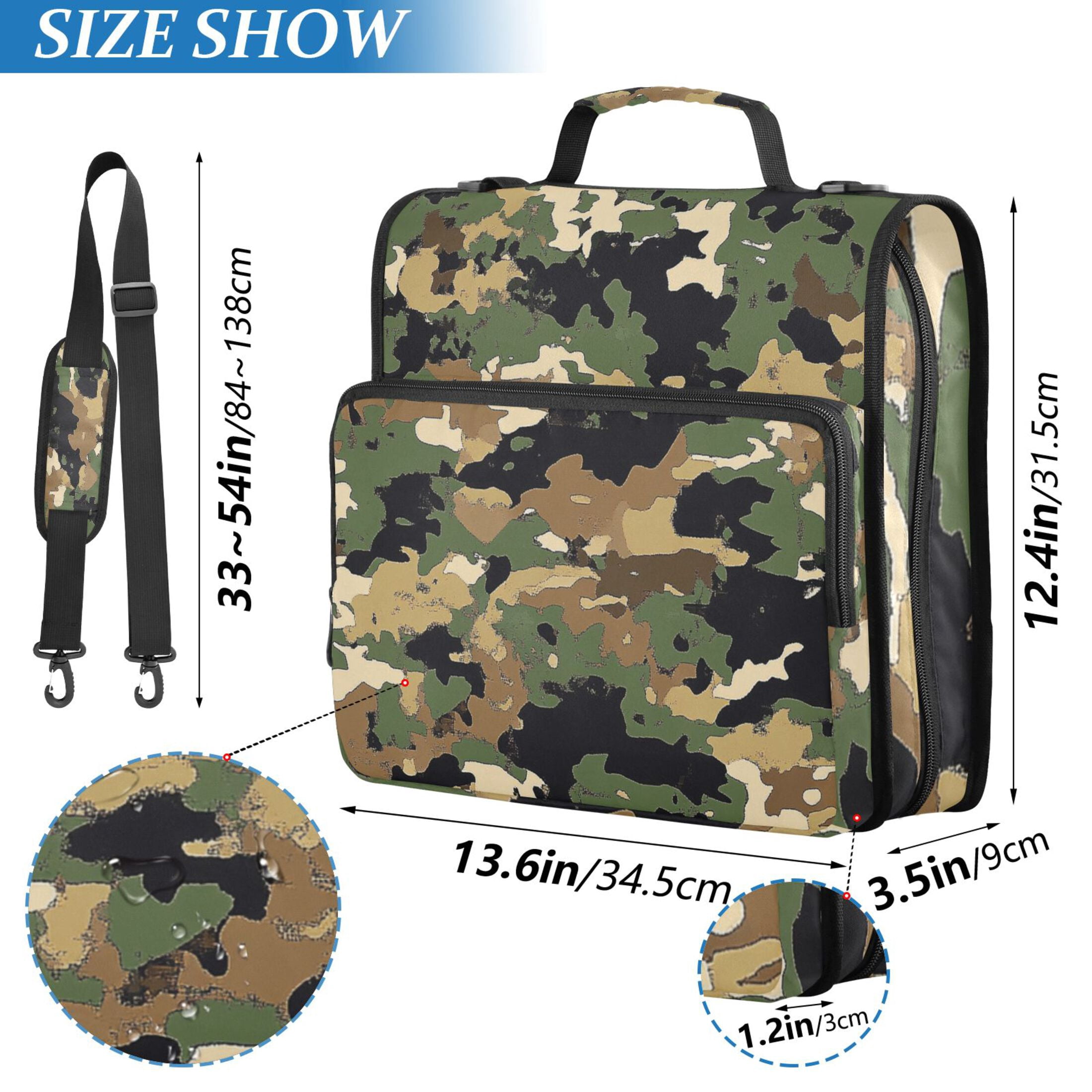 3 Ring Zipper Binder with Shoulder Strap Waterproof Trapper Keeper 2 Inch D-Ring 500 Sheets Capacity Green Brown Camouflage