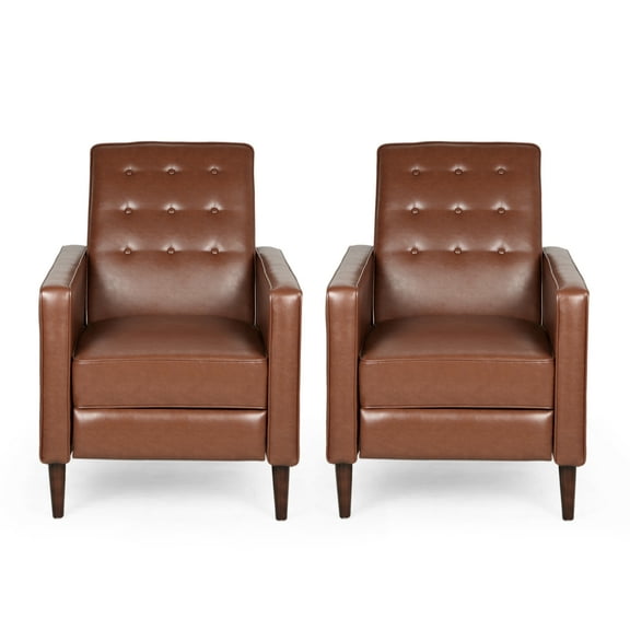 Noble House Caden Faux Leather Recliners, Cognac, Dark Espresso