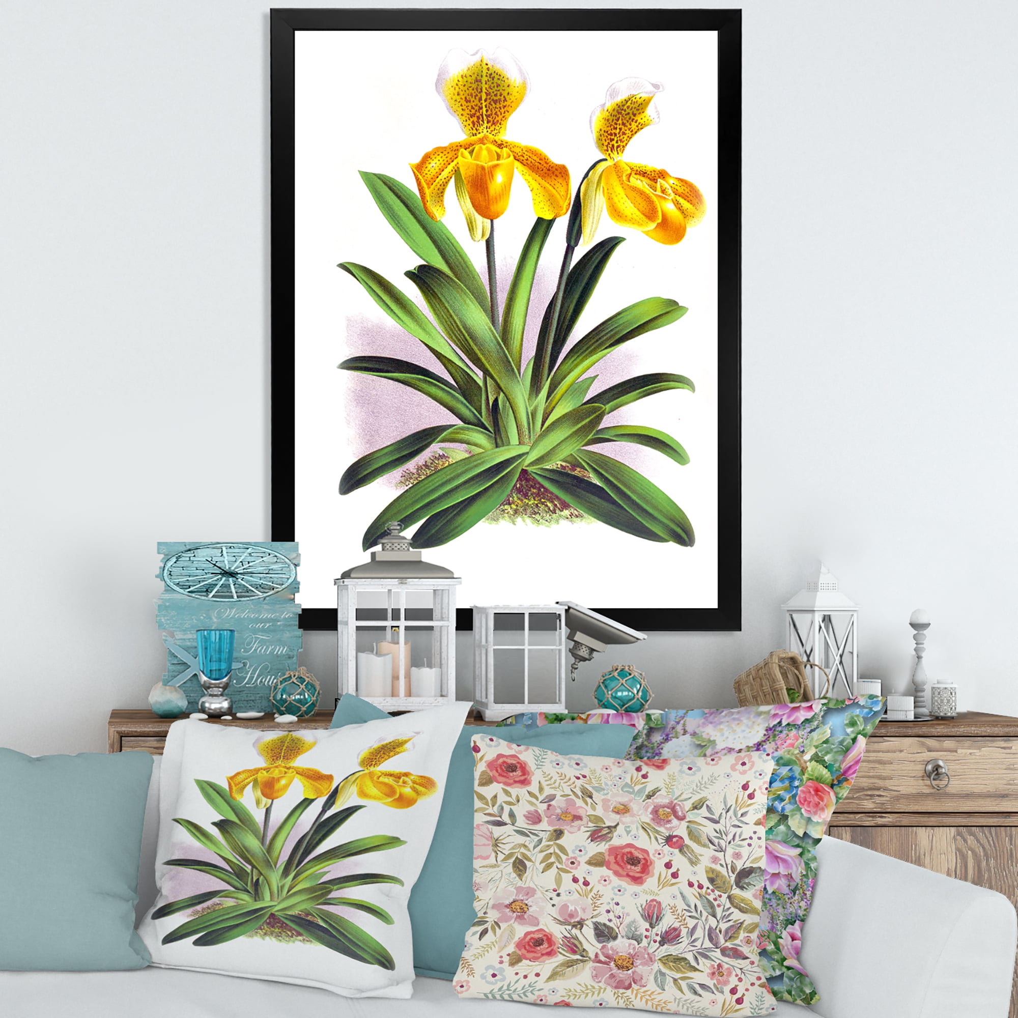 Designart 'Yellow Vintage Orchid' Traditional Framed Art Print