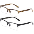 thumbnail image 2 of 2 Packs Wide Frame Reading Glasses Semi Half Frame Stylish Fashion Reading Glasses with Carrying Pouch, 2 of 4