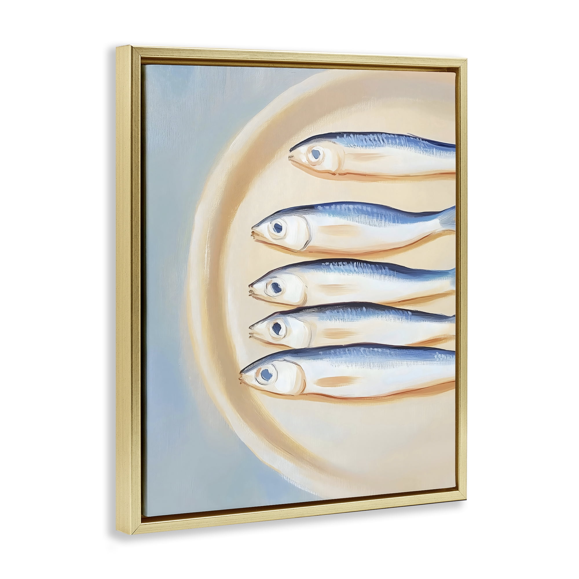 Stupell Industries Plate of Sardines Gold Framed Floater Canvas Wall Art, design by The Prints Vibe