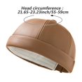 thumbnail image 2 of Hsqqdc Men Retro Brimless Docker Cap PU Leather Rolled Cuff Worker Beanie Sailor Hat, 2 of 7