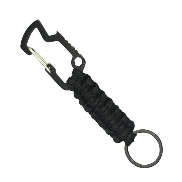 fastboy Paracord Rope Ring Stainless Steel Knitted Portable Camping Survival Carabiner for Outdoor, Orange Black No.02 1 Pc
