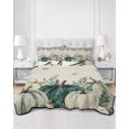thumbnail image 2 of Quilt King Size Bedding Set, Teal Pumpkins Fall Reversible Summer Quilt 3 Pieces, Vintage Botanical Thanksgiving Rustic Lightweight Bedspreads Coverlets with 2 Pillow Shams for All Seasons, 2 of 5