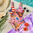 thumbnail image 4 of 250th Anniversary Flag Girls One Piece Swimsuits Size 6-7 Swimming Bikini Sets 1776 American Flag Butterfly Summer Sleeveless Beach Vacation Happy Festival Bathing Suits Pink 9-10 Years, 4 of 6