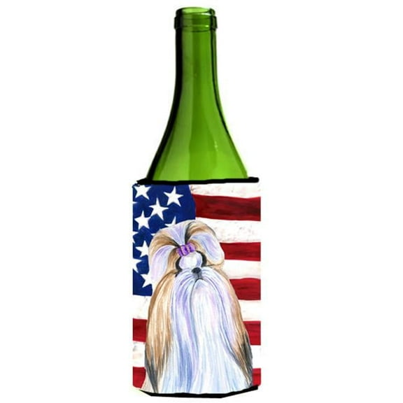 Usa American Flag With Shih Tzu Wine bottle sleeve Hugger