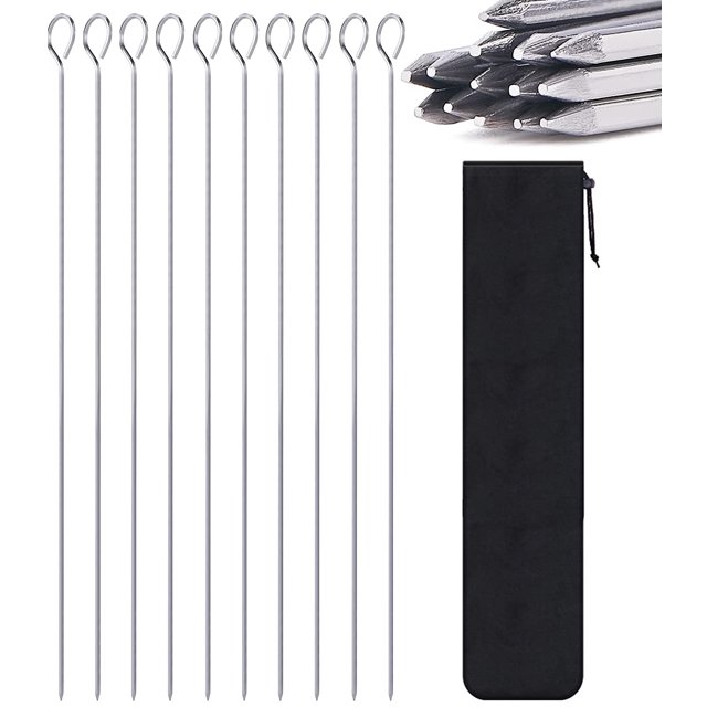 Juego de palitos para hornear de 14 pulgadas, acero inoxidable 430, 9 palitos giratorios Word, paquete de 10 brochetas para exteriores combinadas