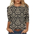 thumbnail image 3 of Craaazy T-Shirts Graphiques pour Femmes Grande Taille Coupe Ample Couleur Unie Col Rond Style Décontracté Manches 3/4 Imprimé Floral pour Usage Quotidien, Vacances, Sorties, 3 of 5