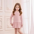 thumbnail image 2 of Girls Long Sleeve Dress Summer Kids Toddler A Line Solid Color T-Shirt Dress for School Casual Girl Clothes 2-3 Years, 2 of 5