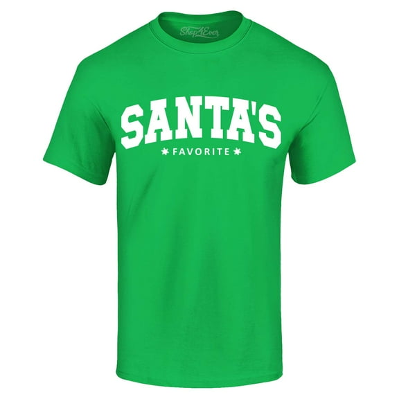Shop4Ever Men's Santa's Favorite Varsity Style Christmas Graphic T-shirt XXX-Large Irish Green