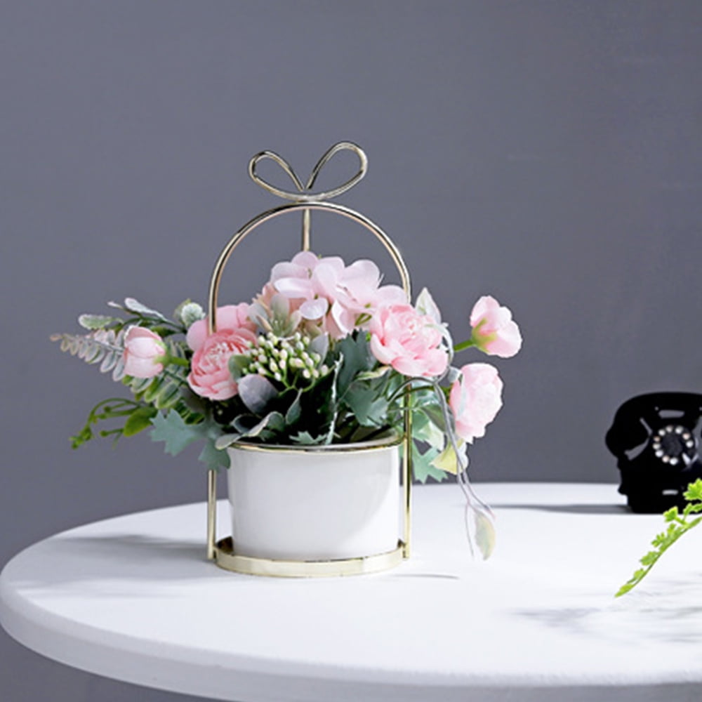 Fyeme Artificial Flower Ceramic Vase Decoration with Metal Rack,Floral