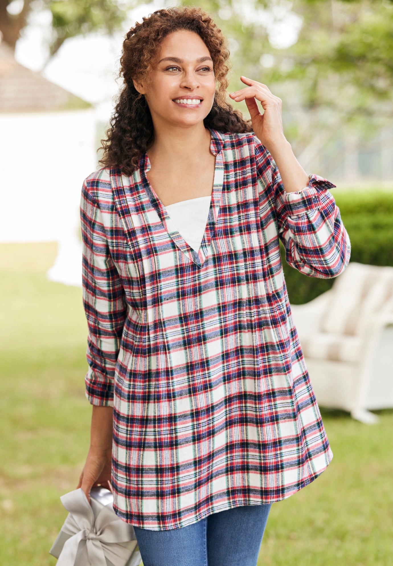 Plus Size Flannel Tunic With Layered Look - image 4