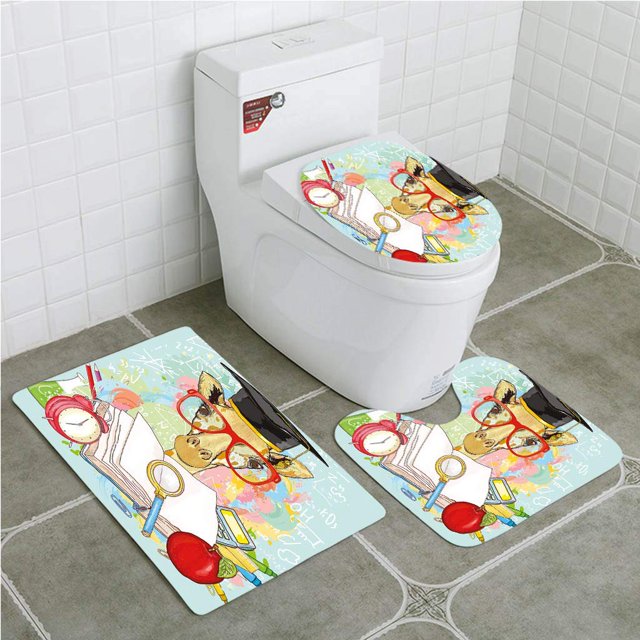 Juego de alfombra de baño ABPHQTO Graduación Hipster Giraffe 3 piezas