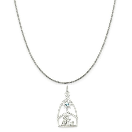 Crystal Sterling Silver Chain - Sterling Silver and Stellux Crystal Nativity Charm on a Sterling Silver Rope Chain Necklace, 20