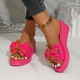 thumbnail image 2 of HomeDM Womens Wedge Platform Sandals Bow Knot Slip on Open Toe Beach Slide Sandals, Hot Pink Size 5.5, 2 of 9