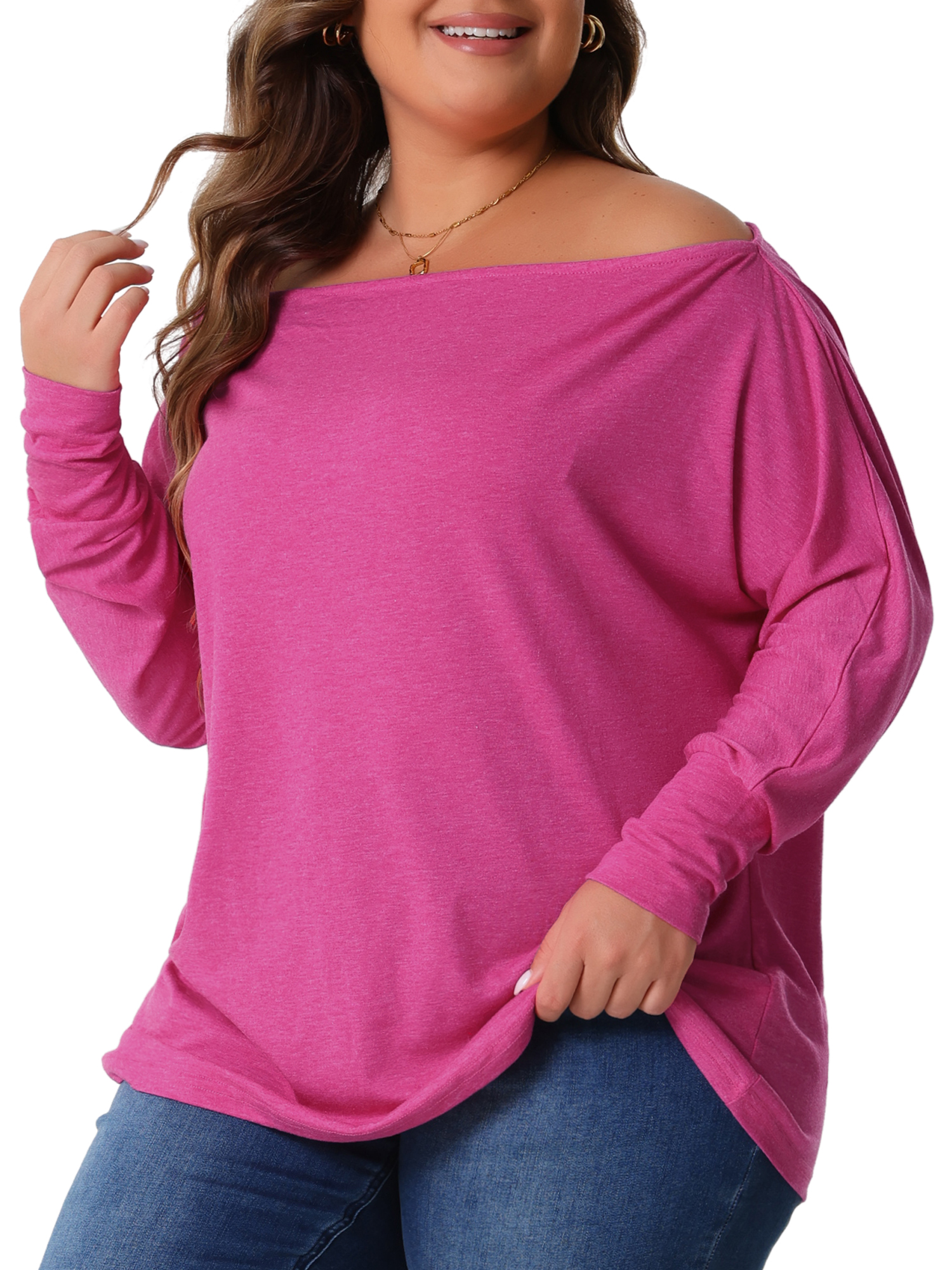 DARING DIVA Women's Plus Tops Basic Blouses Dolman Tops Tee Shirts 1X Hot Pink