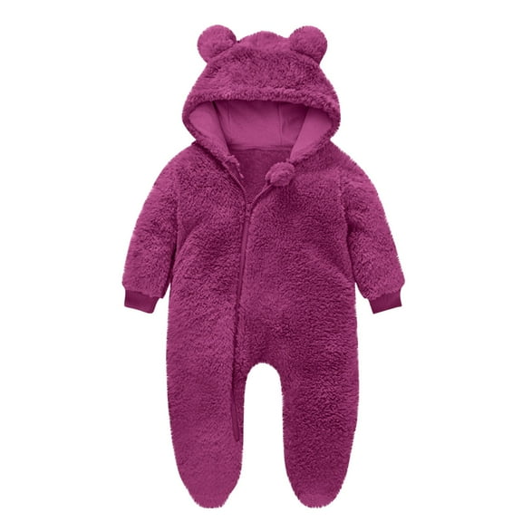 Favoffer 0-12M Unisex Newborn Solid Color Onesie, Plush Hooded Long Romper for Daily, Travel, Home Wear