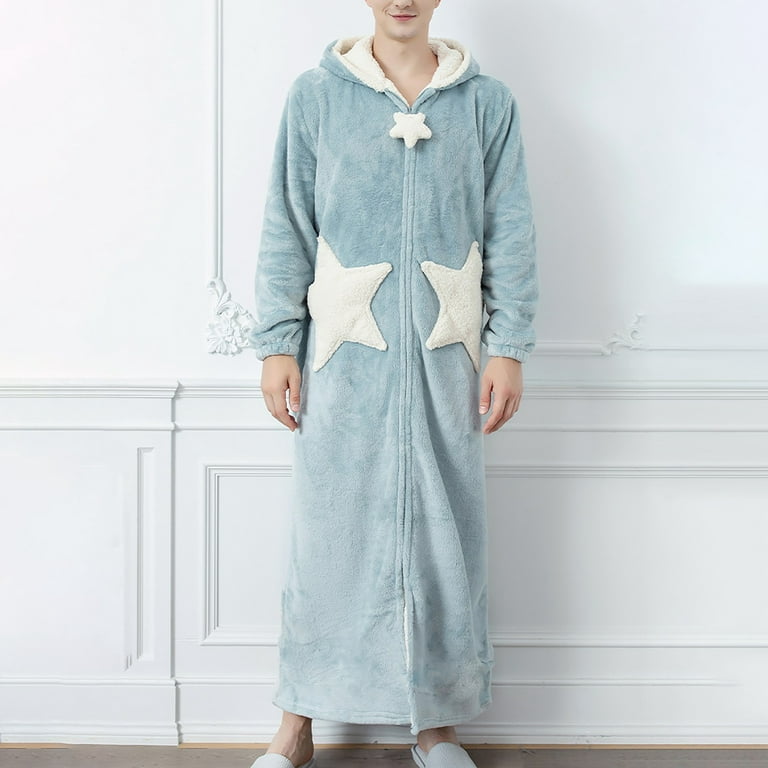 US for Coral Outer Nightgown Long Home sleepwear Female Pxiakgy Autumn And Service women Blue Wear + Winter Star 10