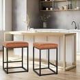 thumbnail image 3 of Brown Counter Height Bar Stools Set of 3 for Kitchen Counter 24 Inch Backless Modern Barstools Industrial Upholstered Faux Leather Stools Farmhouse Island Chairs,Support 330 LBS, Brown, 3 of 9