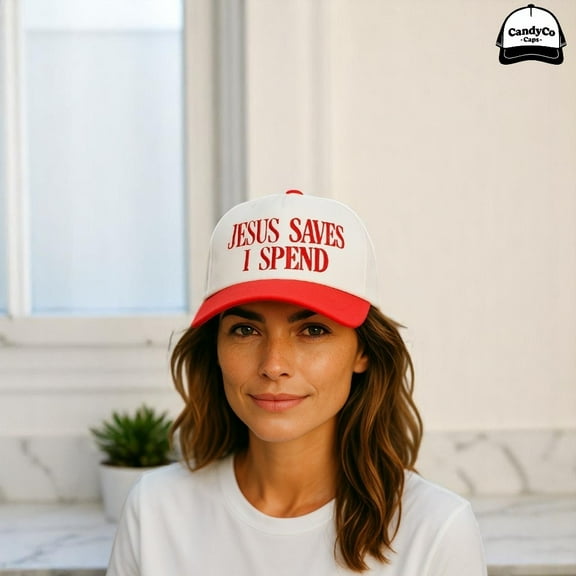 CandyCo. Caps Jesus saves I spend Trucker hat canvas 5 panel snapback hat