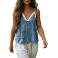 thumbnail image 4 of FDGIU Women's Lace Trim V Neck Spaghetti Strap Camisole, Crinkled Woven Loose Sleeveless Casual Tank Top, 4 of 7