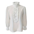 thumbnail image 7 of Gsakboxl Womens Summer Tops Womens Ruffled Long Sleeve Shirt Elegant Button Down Blouse with Ruffle Trim on Neckline Chic Casual Top for Spring and Autumn L, 7 of 7